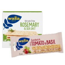 Wasa sandwich
pak van 3 pakjes à 93-120 gram
of delicate crisp of crackers
pakje/zakje à 190 gram